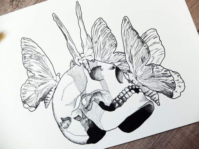 Illustration tete-de-mort-papillon hellfest©ID Graphik