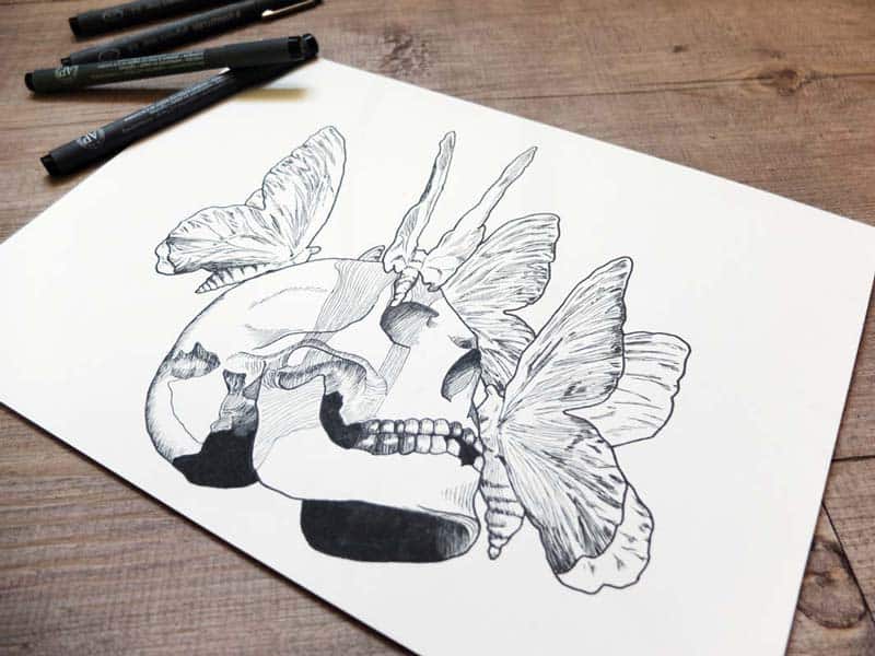 Illustration tete-de-mort-papillon hellfest©ID Graphik