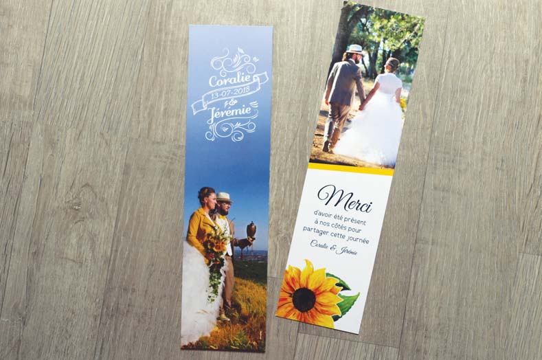 Faire Part de mariage en trois volets - Thème champêtre et Tournesols