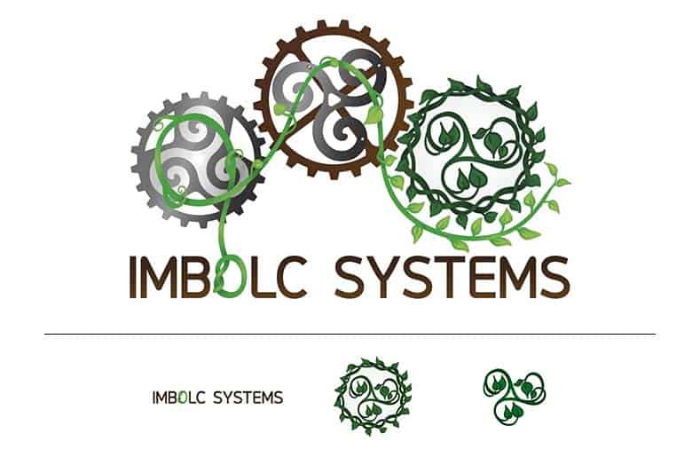 Logo Imbolc Systems, engrenage qui se transforme en vegetation