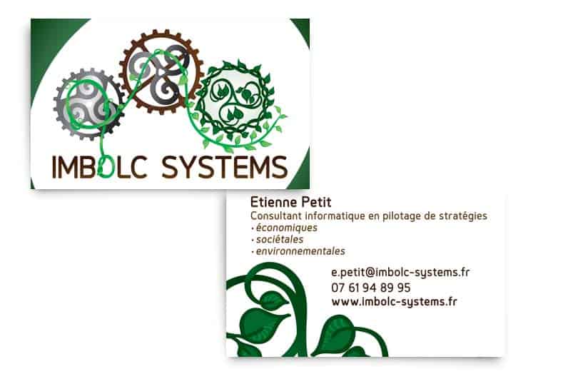 Logo Imbolc Systems, engrenage qui se transforme en vegetation