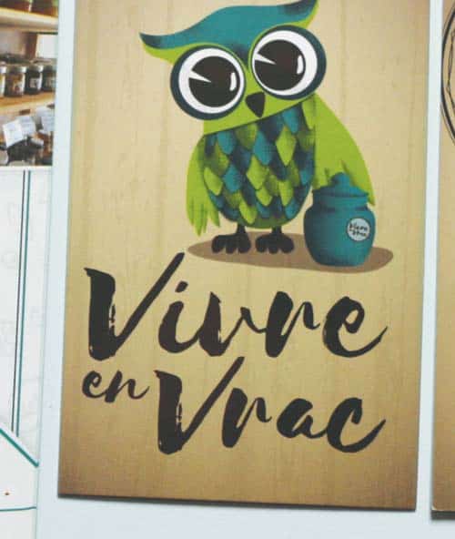 Vivre en vrac - Logo et identite visuelle magasin vrac avec un hiboux portant un bocal